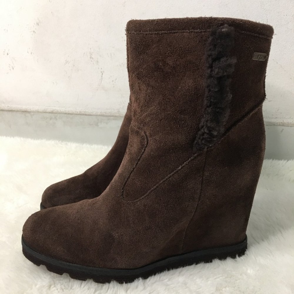 UGG Australia Women's Jade Lodge Brown Suede Leather Ankle Boots Wedge 1008717